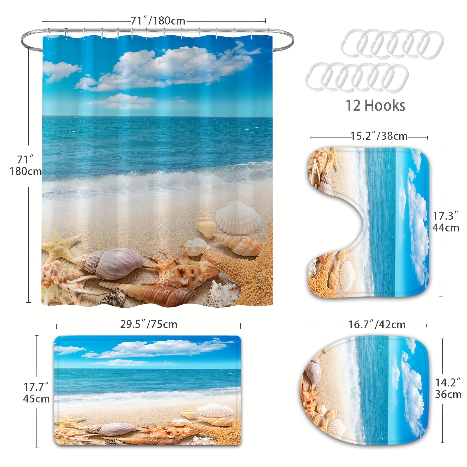 Buy Vicanber Sea Shell Starfish Printed Bathroom Large Shower Curtain With  Hooks Modern Decor(180*180cm) Online