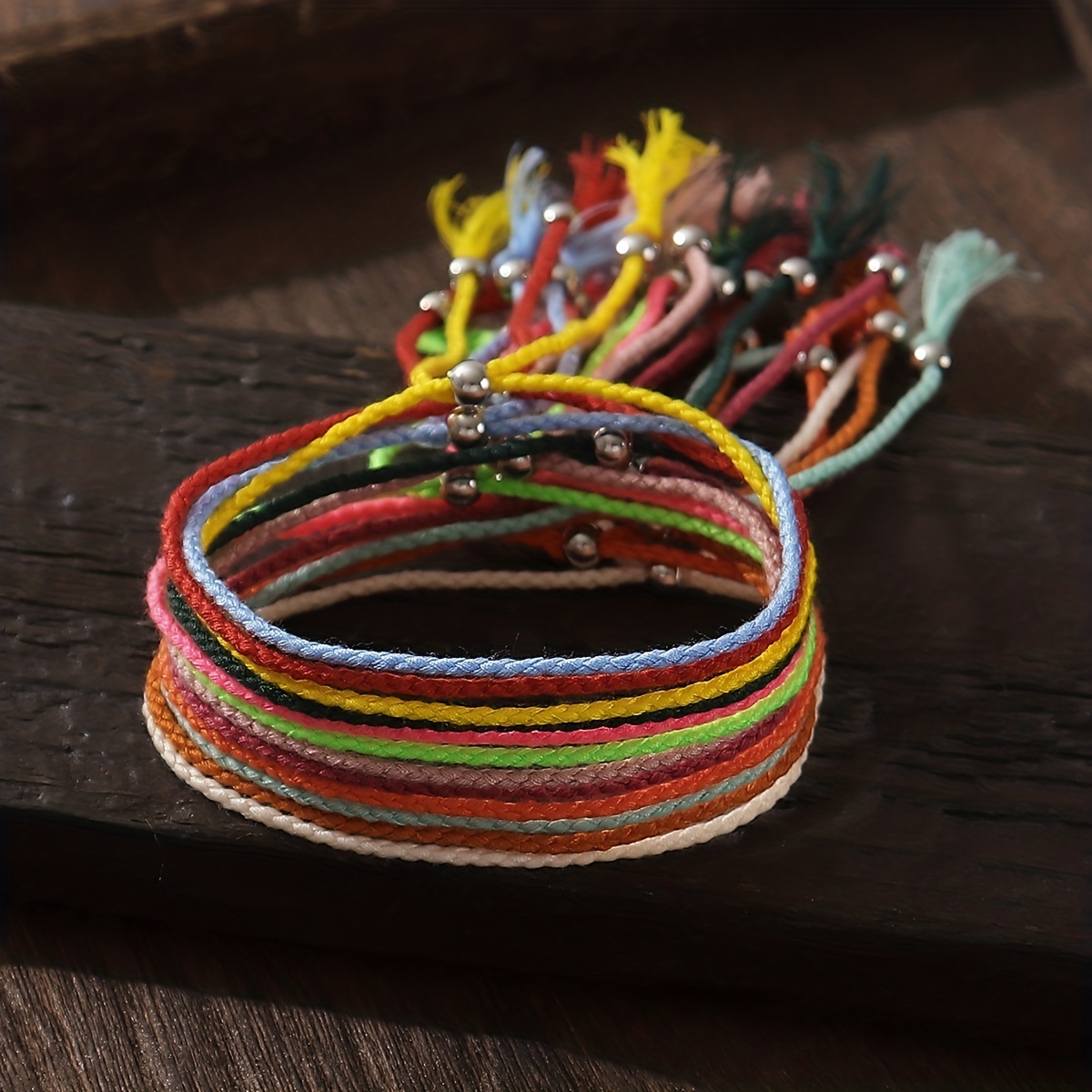 12pcs Colorful Braided Bracelets Set, Adjustable Boho Style