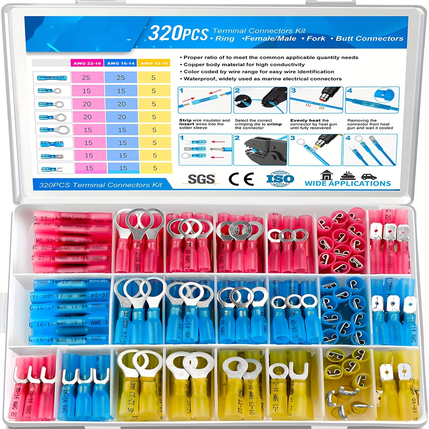 Qibaok 1500pcs Wire Connectors Insulated Electrical Wire Terminals Wire  Crimp Connector Ring Fork Spade Butt Connector Kit: : Industrial  & Scientific