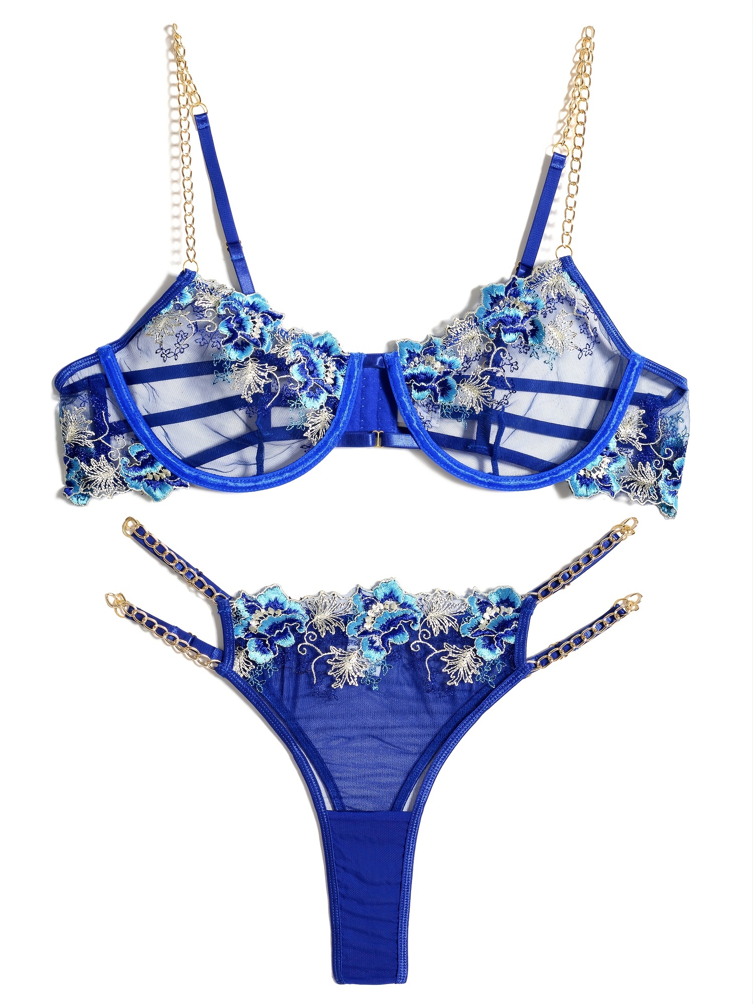 Blue Bra Set Sensual Lingerie Woman Lace Floral Bra Set Plus Size