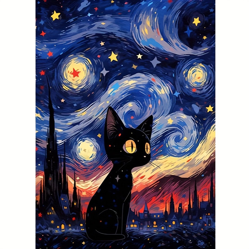 

1pc Diamond Painting Kit, Diy Handmade Diamond Painting Wall Decor, Starry Sky Black Cat