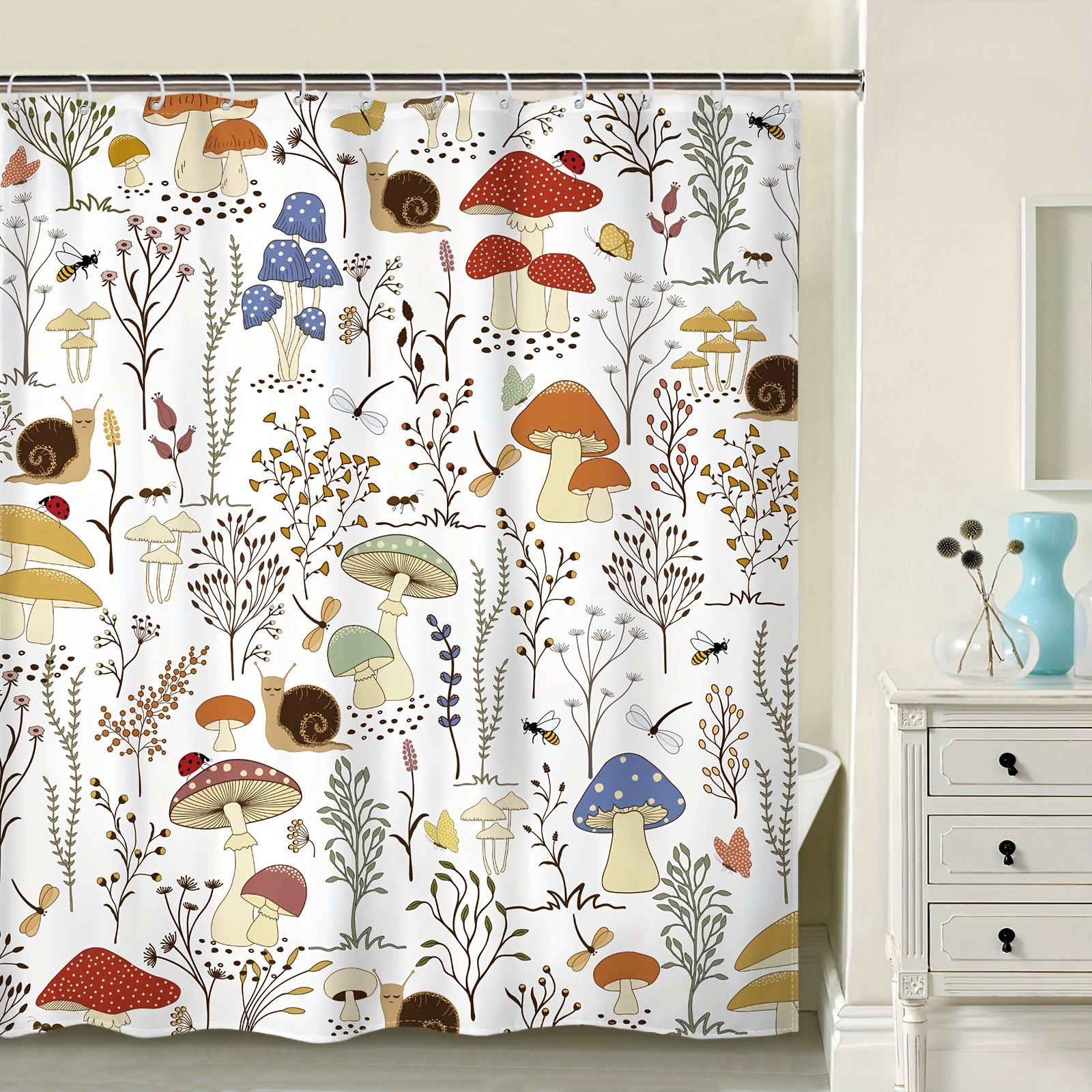 Sun Arch Mushroom Print Shower Curtain Waterproof Polyester - Temu