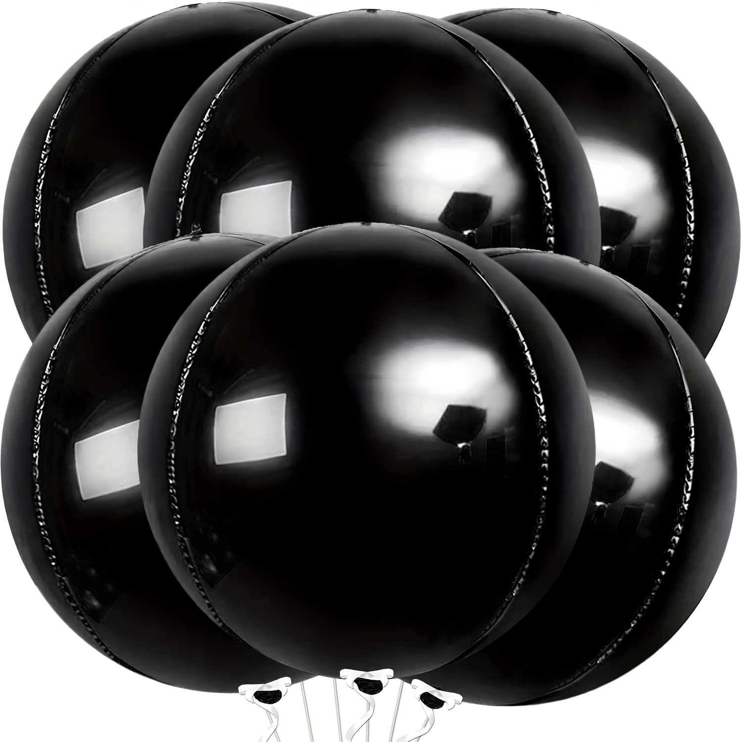 Giant 4d Black Foil Balloons - 6pcs, 22" Round For Birthday & Halloween Parties | Durable Nylon Material
