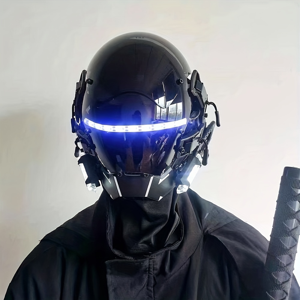新しい白色光 LED 発光マスク変更顔サイバーパンクマスクヘルメット機械技術センスフルフェイスハロウィンヘッドギア大人のパーティーマスク
