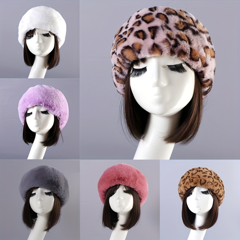 Women Warm Beret Ski Cap Leopard Print Beanie Hat Hairband Headband  HeadWrap UK