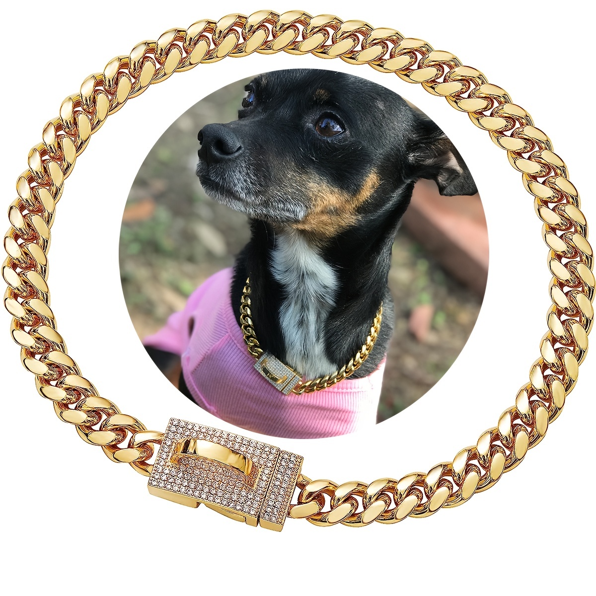 Golden Dog Chain Collar Walking Metal Chain Collar - Temu