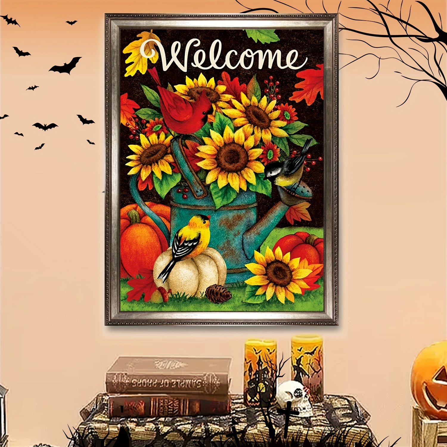  Diamond Painting Kits - 5D Autumn Pumpkin Sunflower Diamond Art  for Adults Kids Full Drill Round Crystal Pictures Home Wall Art (12 X 16)