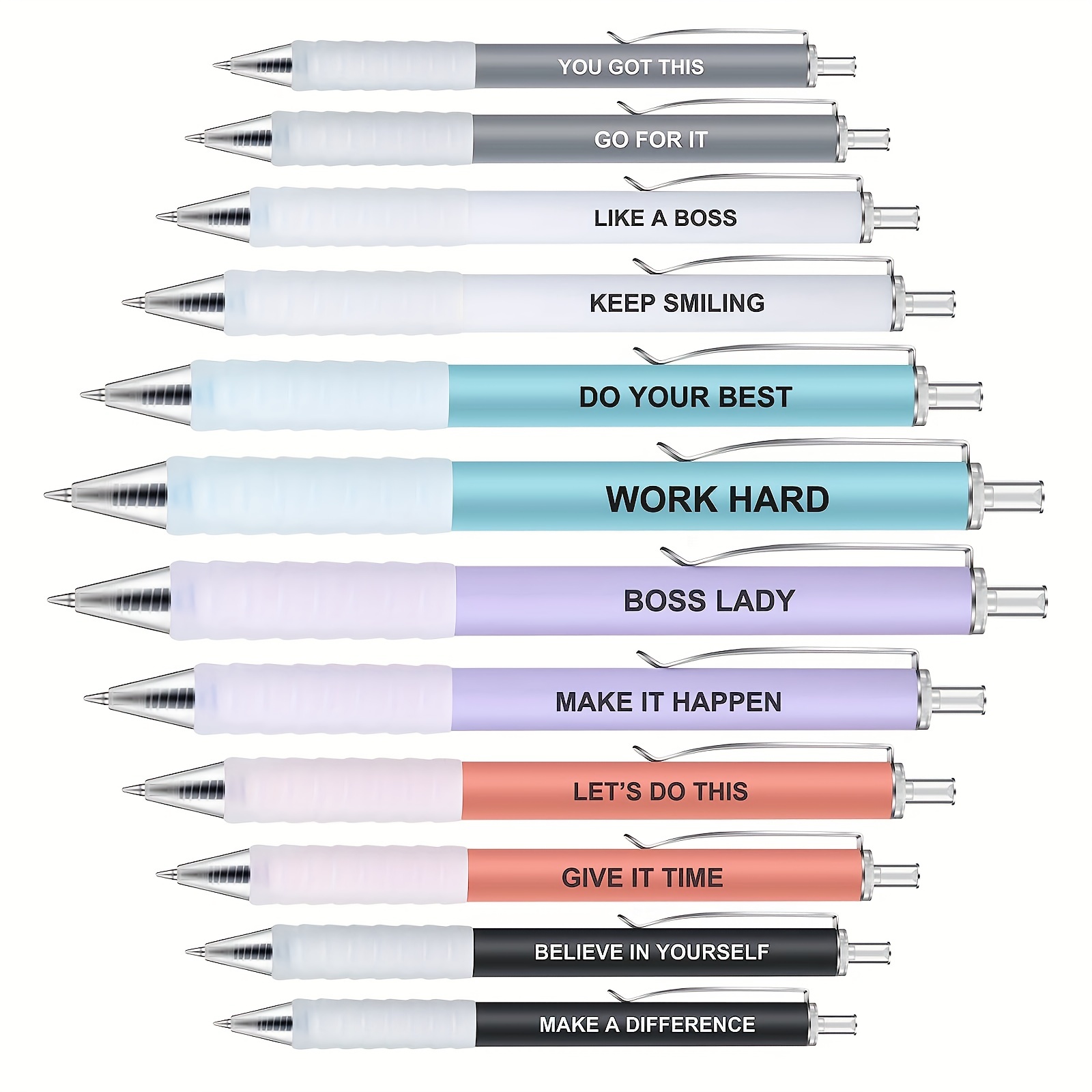  AUAUY Ballpoint Pens, 12 PCS Ballpoint Pens Funny Pen,  Inspirational Retractable Ballpoint Pens with Motivational Messages, 1 mm  Black Ink Ballpoint Pens for Colleagues Teachers Adults Students : Office  Products