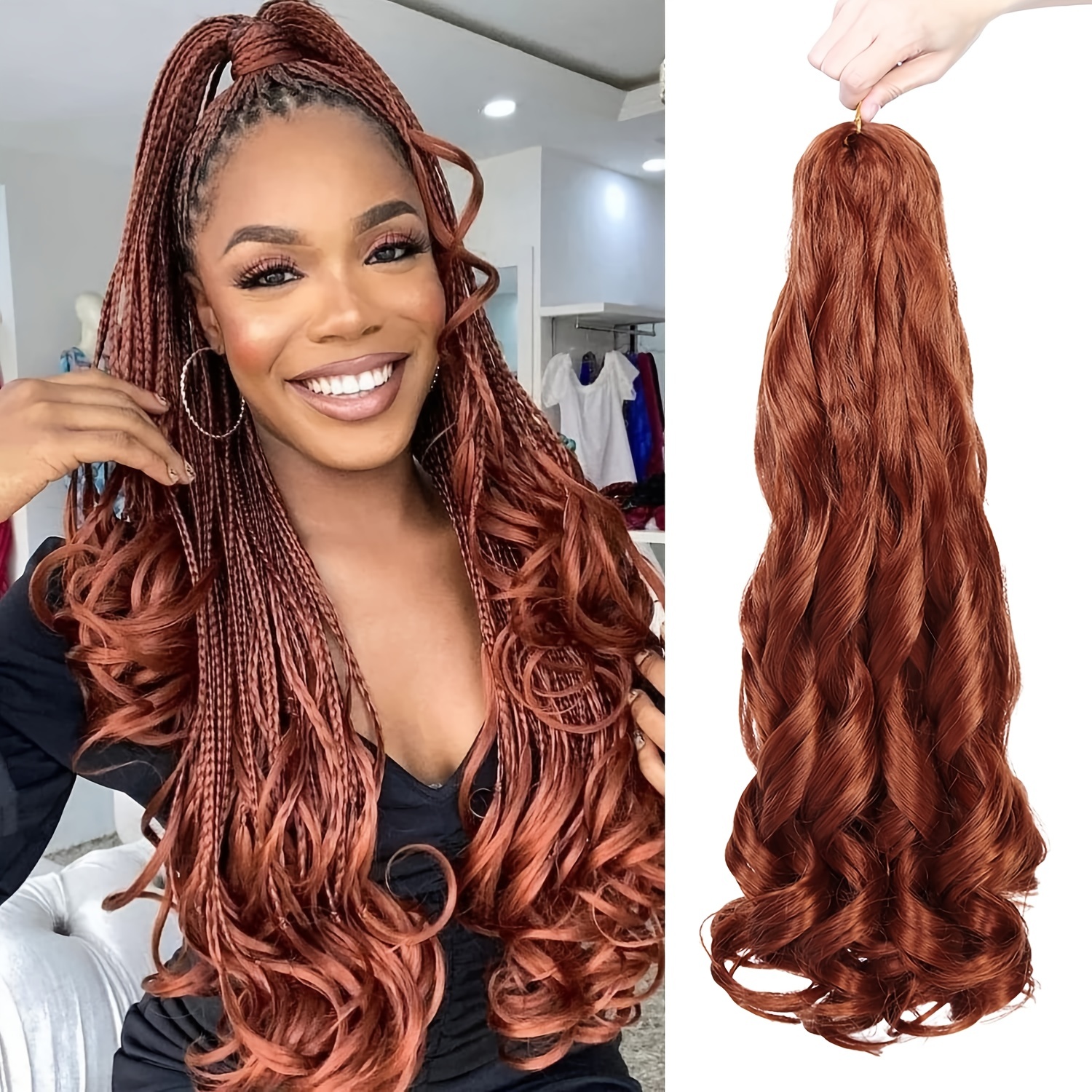 4 Packs French Curly Braiding Hair 24 Wavy Bouncy Ombre Braiding Hair  French Curl Braids Synthetic Hair Extensions Bronde Color(24, p27/30)