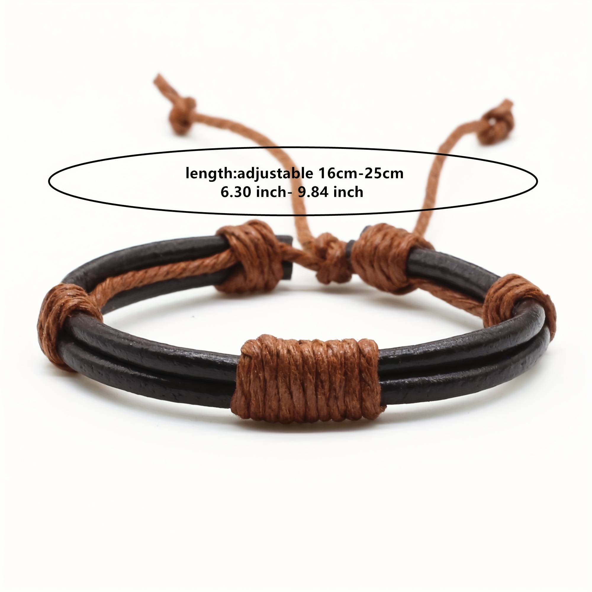 Men's Double-layer Braided Leather Bracelet With Adjustable