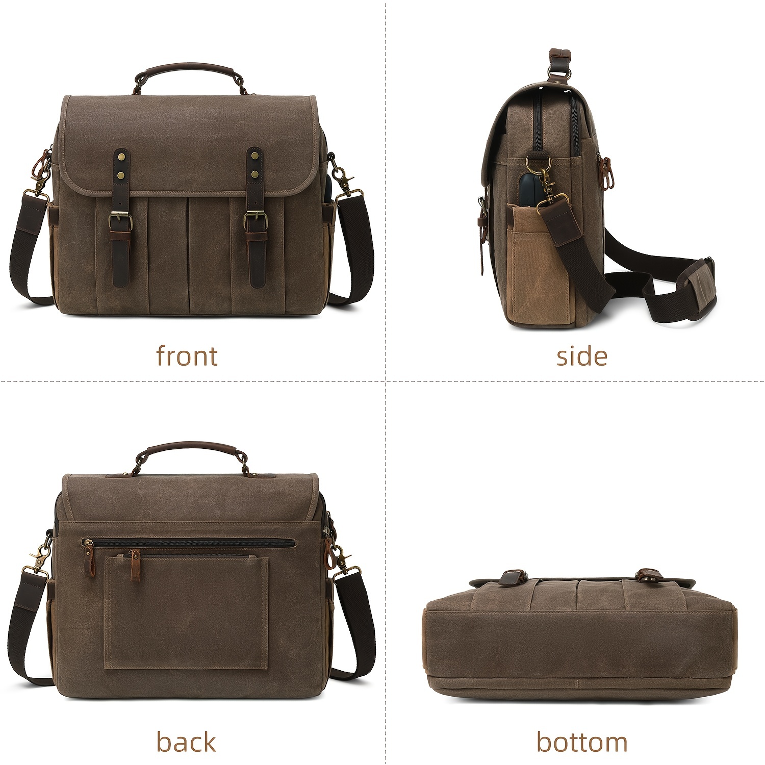 Mens Waterproof Canvas Messenger Bag for 14 Inch Laptop