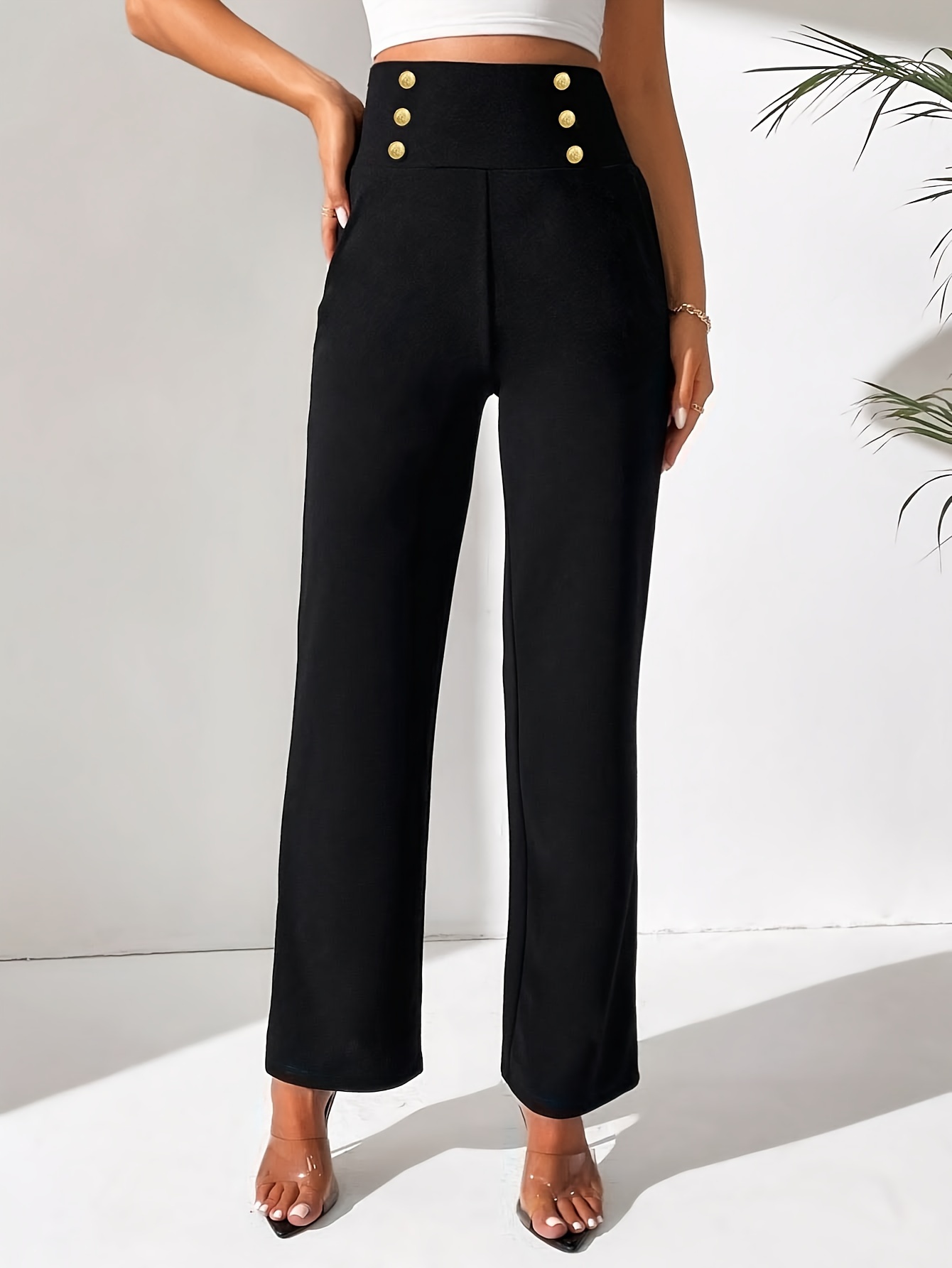 Womens Formal Pants Straight Leg High Waisted Business Causal Pants for  Women Butt Lifting Solid Trousers 