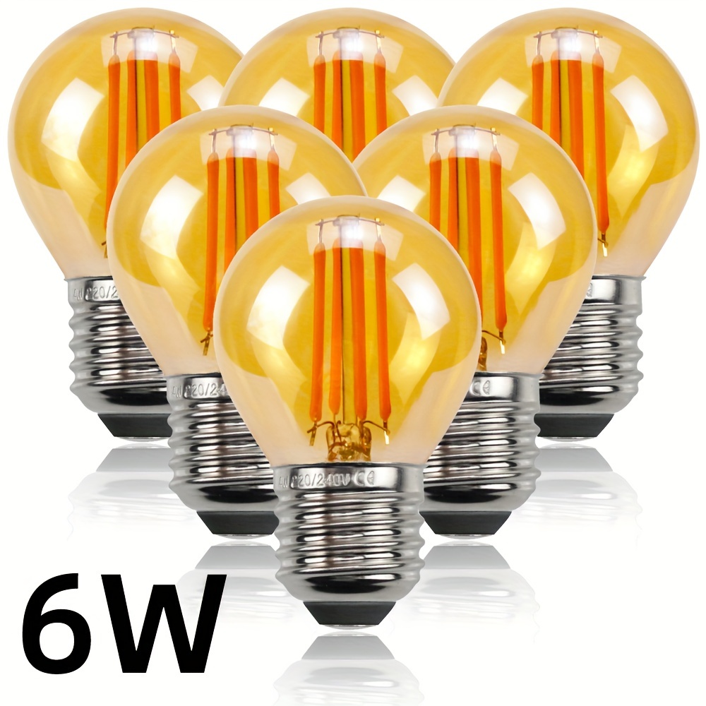 6pcs G45 Ampoules LED, Edison Ampoule Ambre Vintage Éclairage Décoratif G45  220V 4W 6W 2700K Or Verre Blanc Chaud Antique Ampoule LED Filament Petite