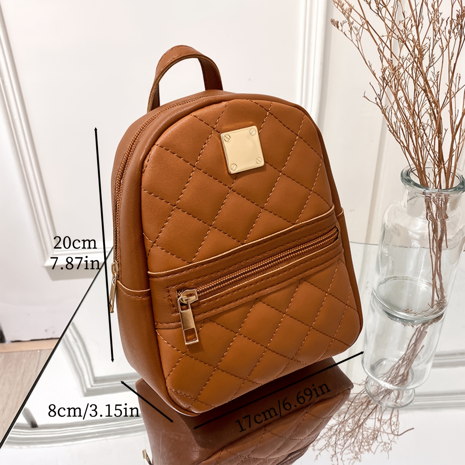Mini Quilted Zipper Backpack, Women's Fashion Faux Leather Backpack For  Work & School (7.87*6.69*3.15) Inch - Temu