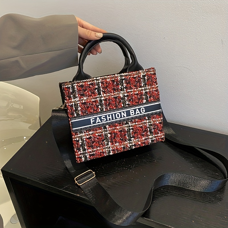 Letter & Plaid Printed Square Crossbody Bag For Fashionable Women