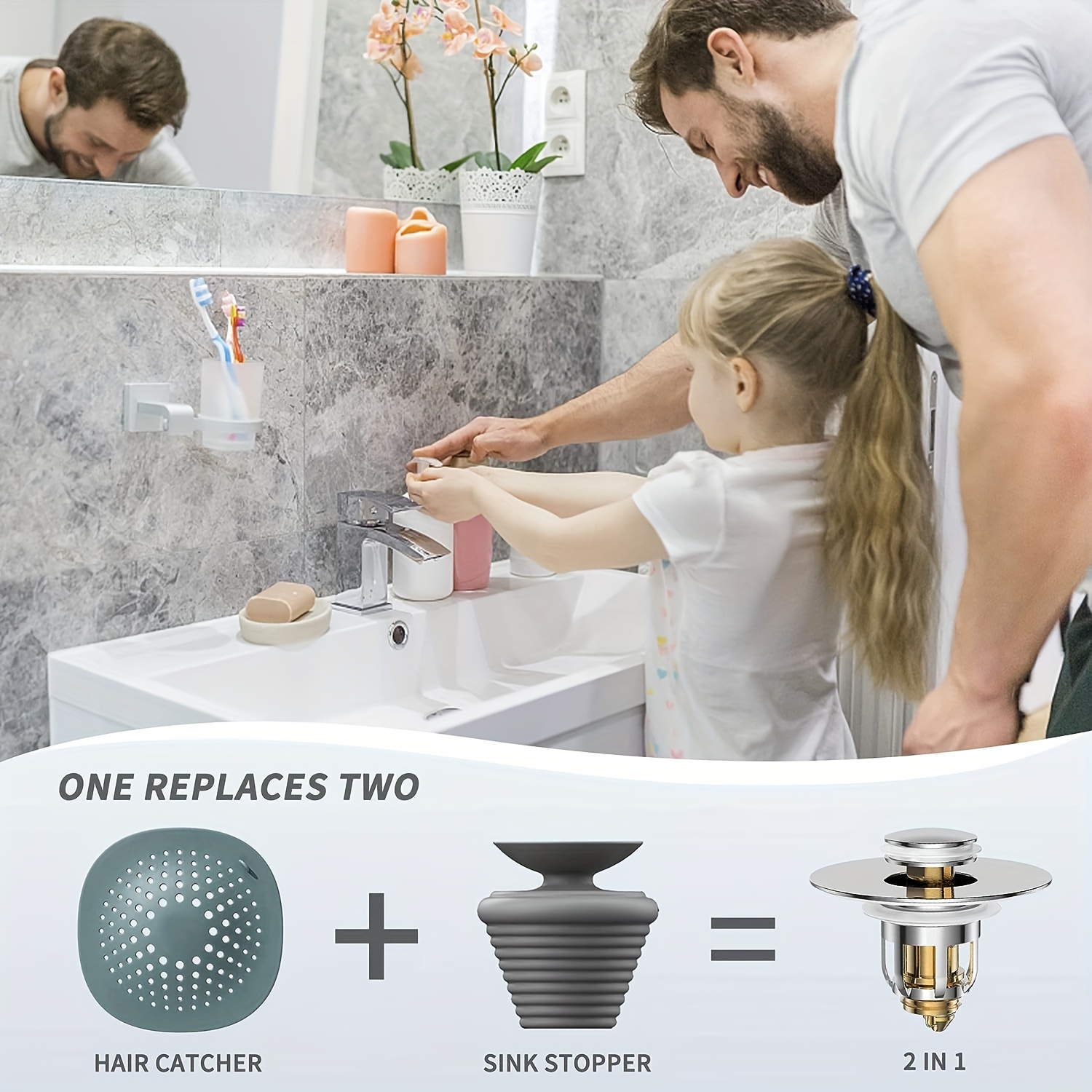 2pcs Bathroom Sink Drain Hair Catcher, Kitchen Sink Strainer Plug