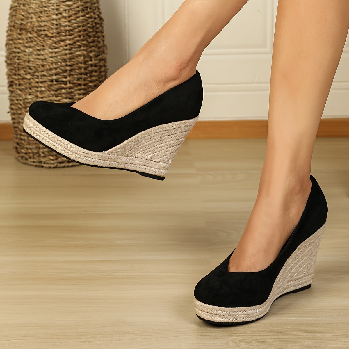 Women's Solid Color Wedge Heels Closed Toe Slip Platform - Temu Canada