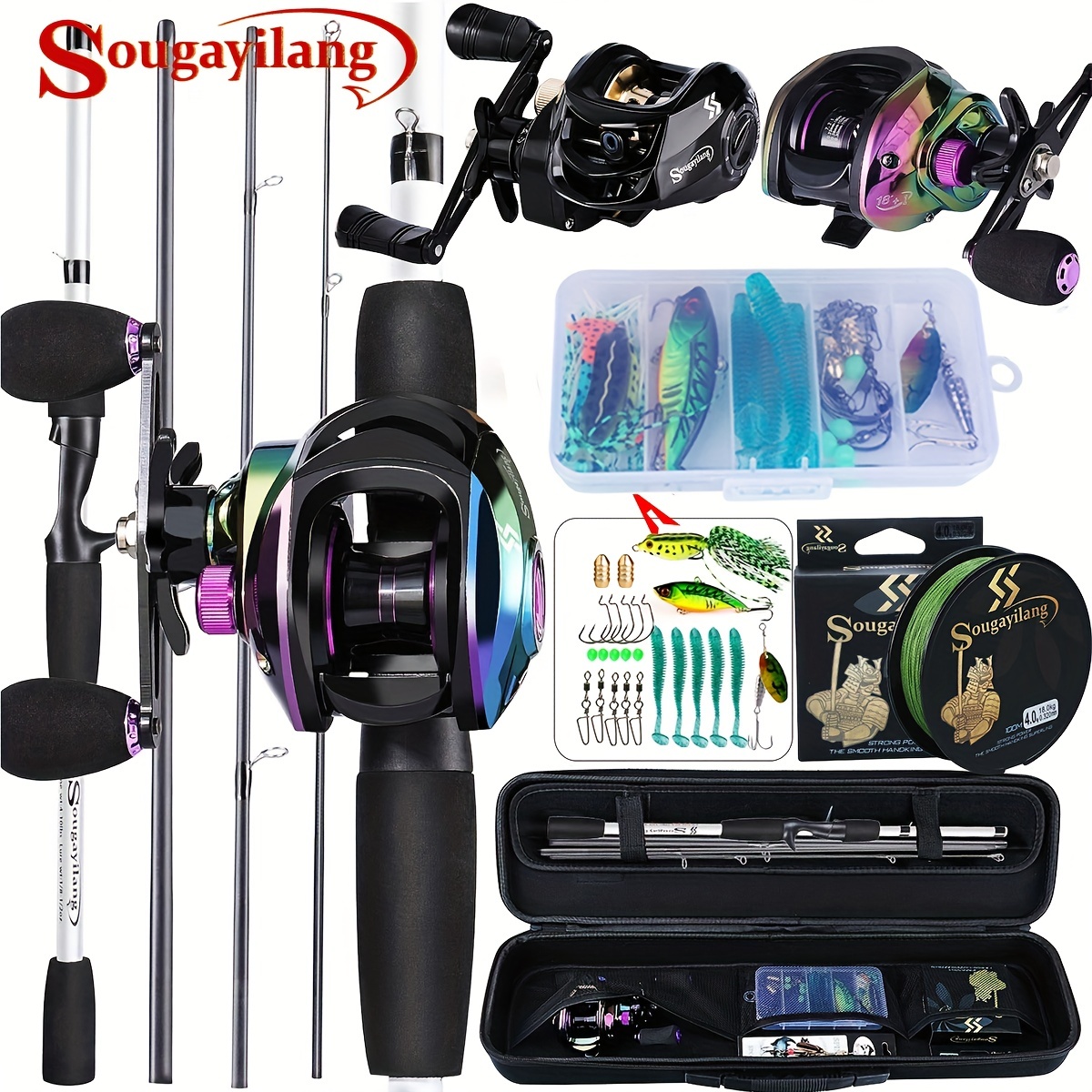 Fishing Gear Set Fishing Rod Set Super Strong Fishing Rod and Metal Reel  Combo ，Telescopic Fishing Rod with Extended Comfort Handle, 6.89ft, 6000,  Red