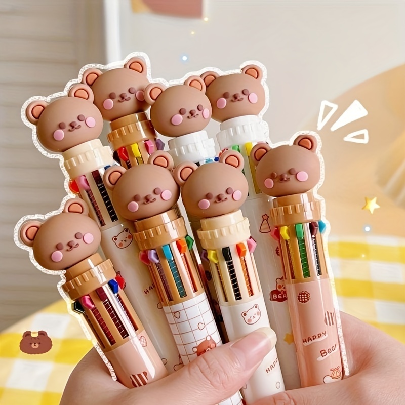 10 Colors Cute Bear Ball Pen Press-Type Pen-Ball Student Stationery