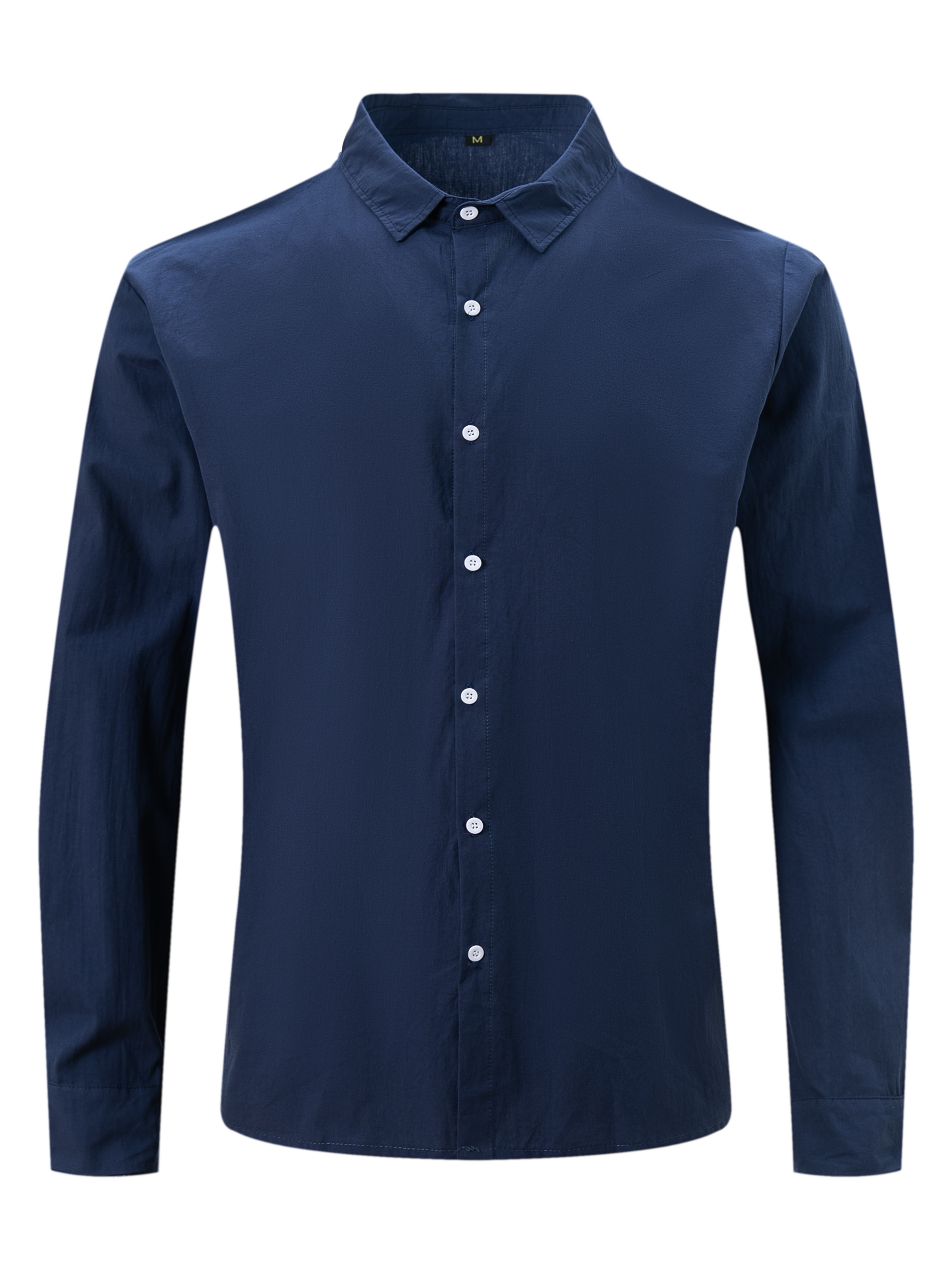 Regular Fit Linen-blend Shirt - Dark blue - Men