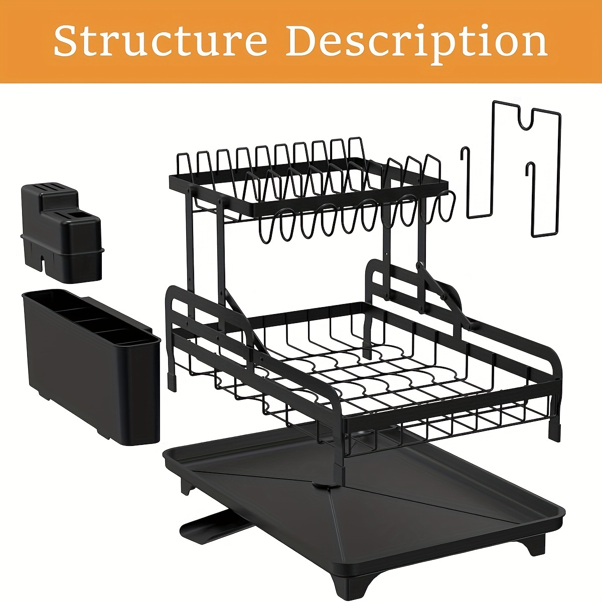 Dish Rack, Carbon Steel 2-tier Dish Drying Rack With Drainboard Set, Large Metal  Dish Racks With Drainage, Glass Holder, Utensil Holder, And Extra Drying  Mat,, Organization And Storage - Temu