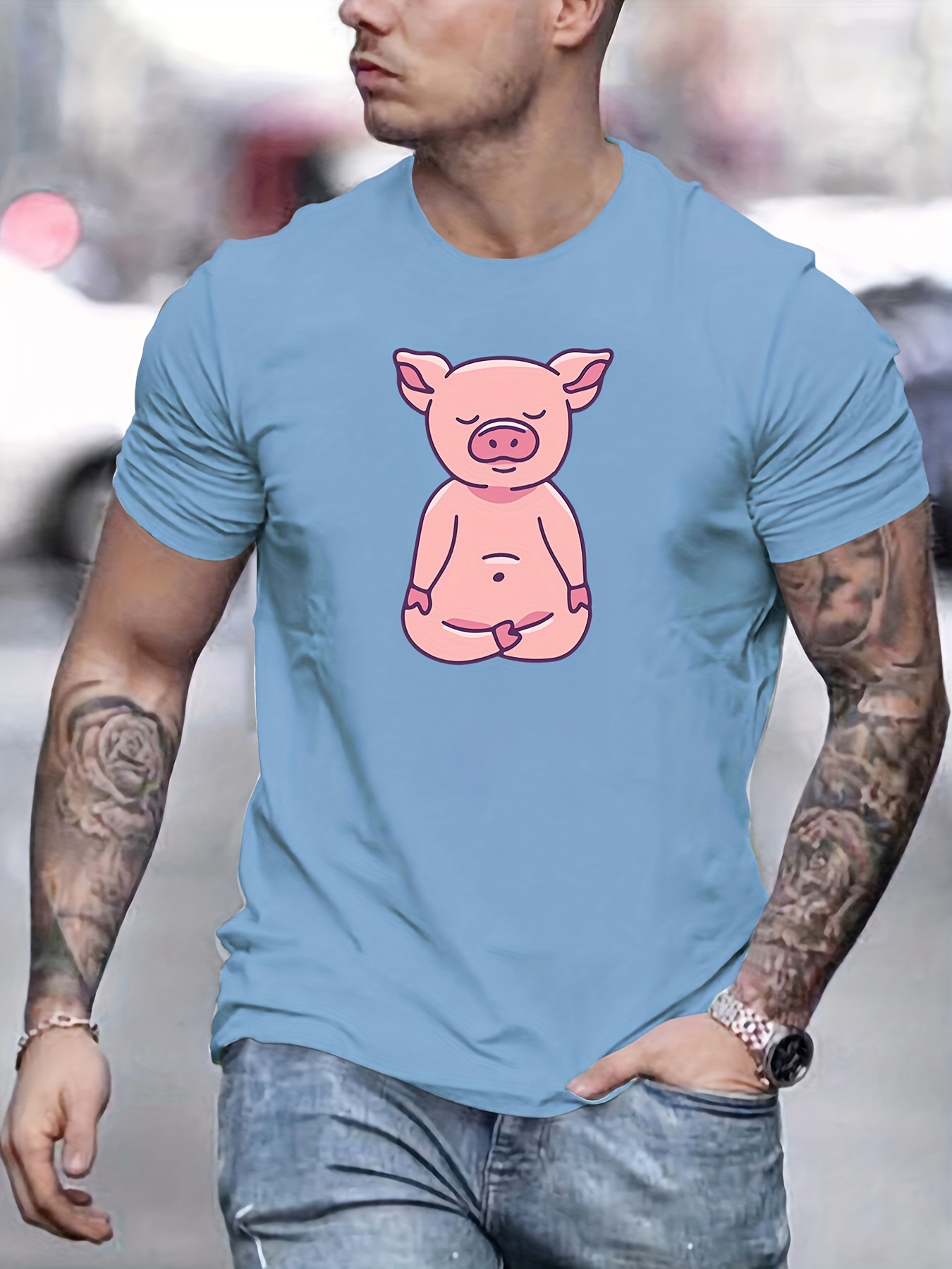 Cartoon Pig Pattern Print Men's Comfy Chic T shirt Graphic - Temu Canada