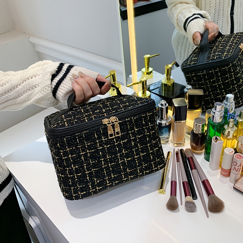 Plaid Pattern Square Makeup Bag, Zipper Cosmetic Bag, Cosmetic