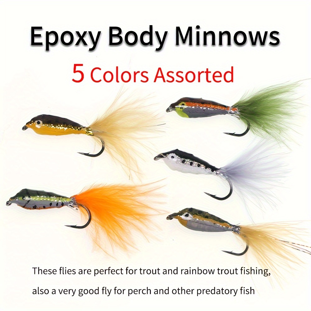 5pcs/box Minnows Streamer * Fly Fishing Lure For Trout Perch Bass, Colorful  * With High-carbon Steel Barbed Hook