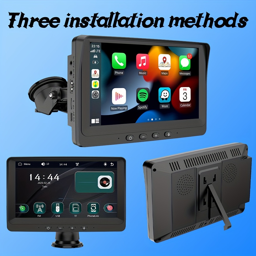 7 Inch IPS Touch Screen Portable Wireless Carplay & Android Car Monitor  With Mirror Link/BT/FM/AUX Stereo,Sucker Holder & Dashboard Mounted