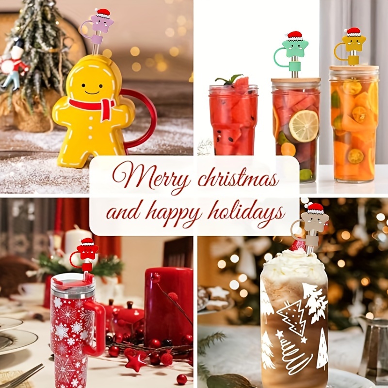 Christmas Series Cute Straw Cover Reusable Dustproof - Temu