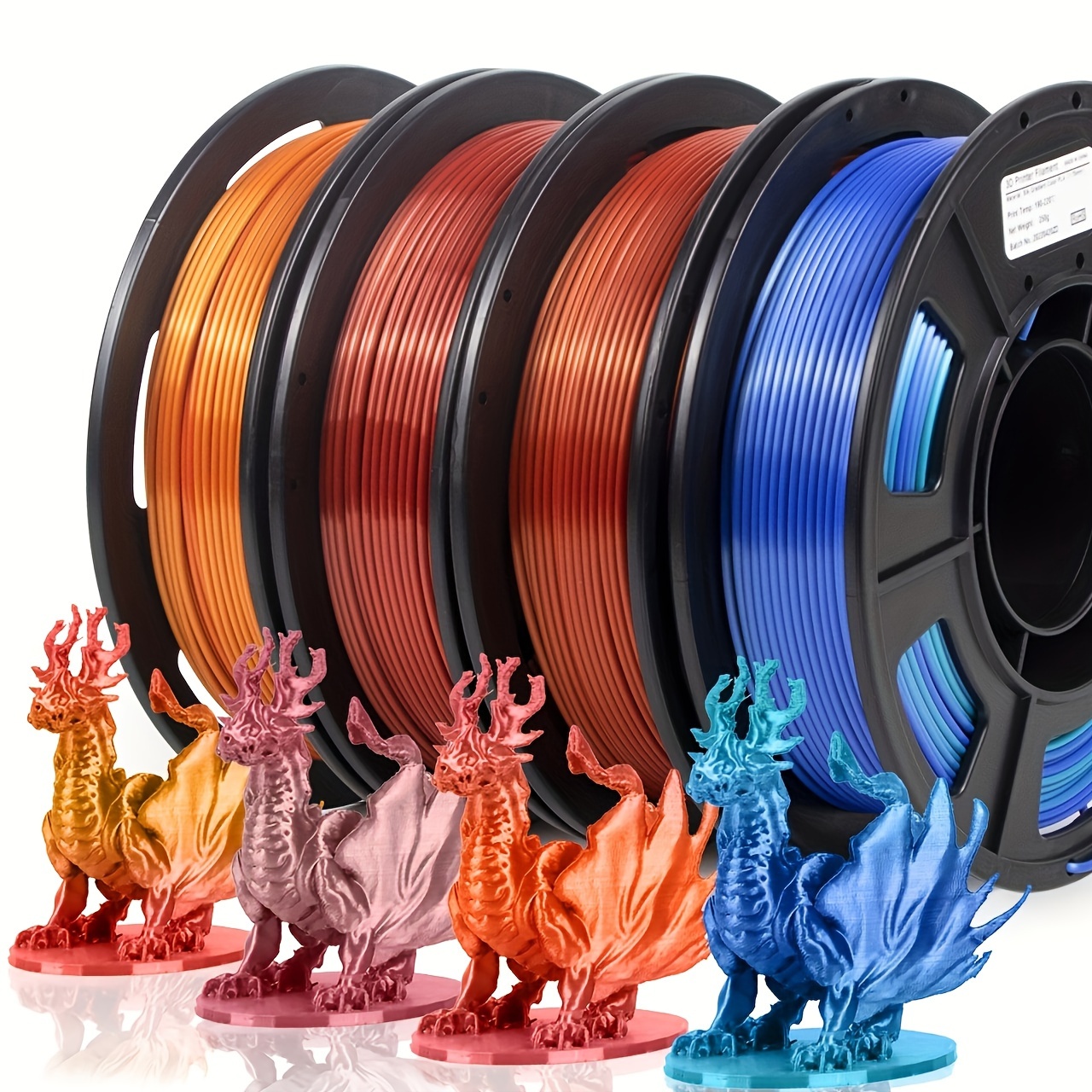 PLA Filament D'imprimante 3D, Bundle De Filament De Couleur Double Gradient  PLA 1,75 Mm Silk, Précision Dimensionnelle +/- 0,03 Mm, 250 G X 4 Pièces,  Rouge Or + Bleu Bleu Clair +