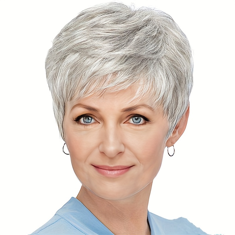 Ombre Gray Short Curly Pixie Cut Layered Synthetic Wig With - Temu