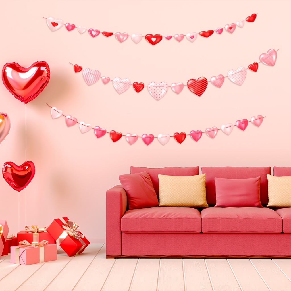 4pcs Heart Flag Valentines Day Sticker Scene Decor Room Decor ...