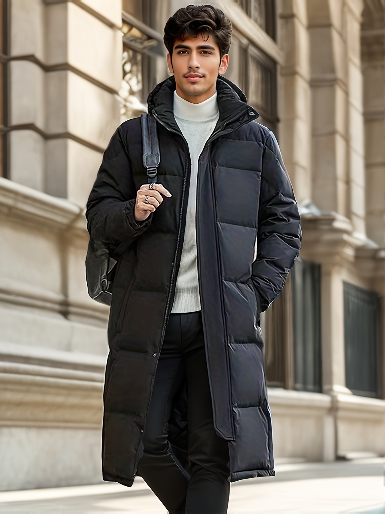 Mens Solid Quilted Padded Puffer Jacket Winter Warm Coat Zip Up Outwear ^