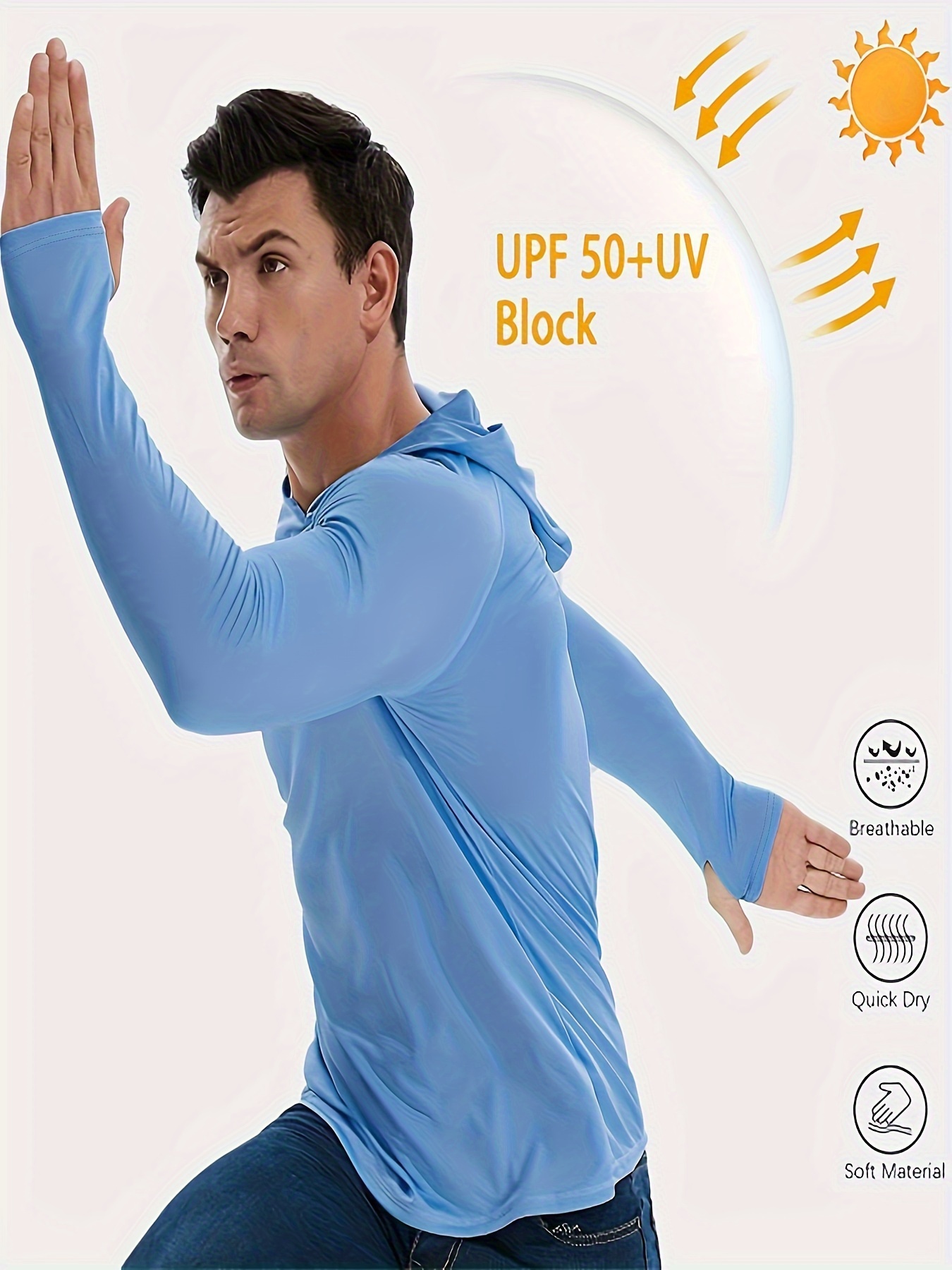 3pcs Men's UPF 50+ Sun Protection Hoodie, Active Mid Stretch Long Sleeve Shirt for Fishing Hiking,Mens Swim Shirt,Temu