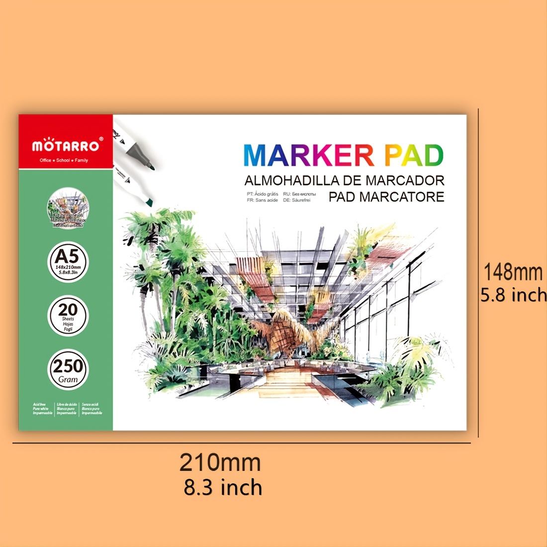20Sheets Marker Pad Sketchbook Art Paper Drawing Pad For Sketching,  Coloring, Lettering(8.3 X 5.8,250 Gsm)