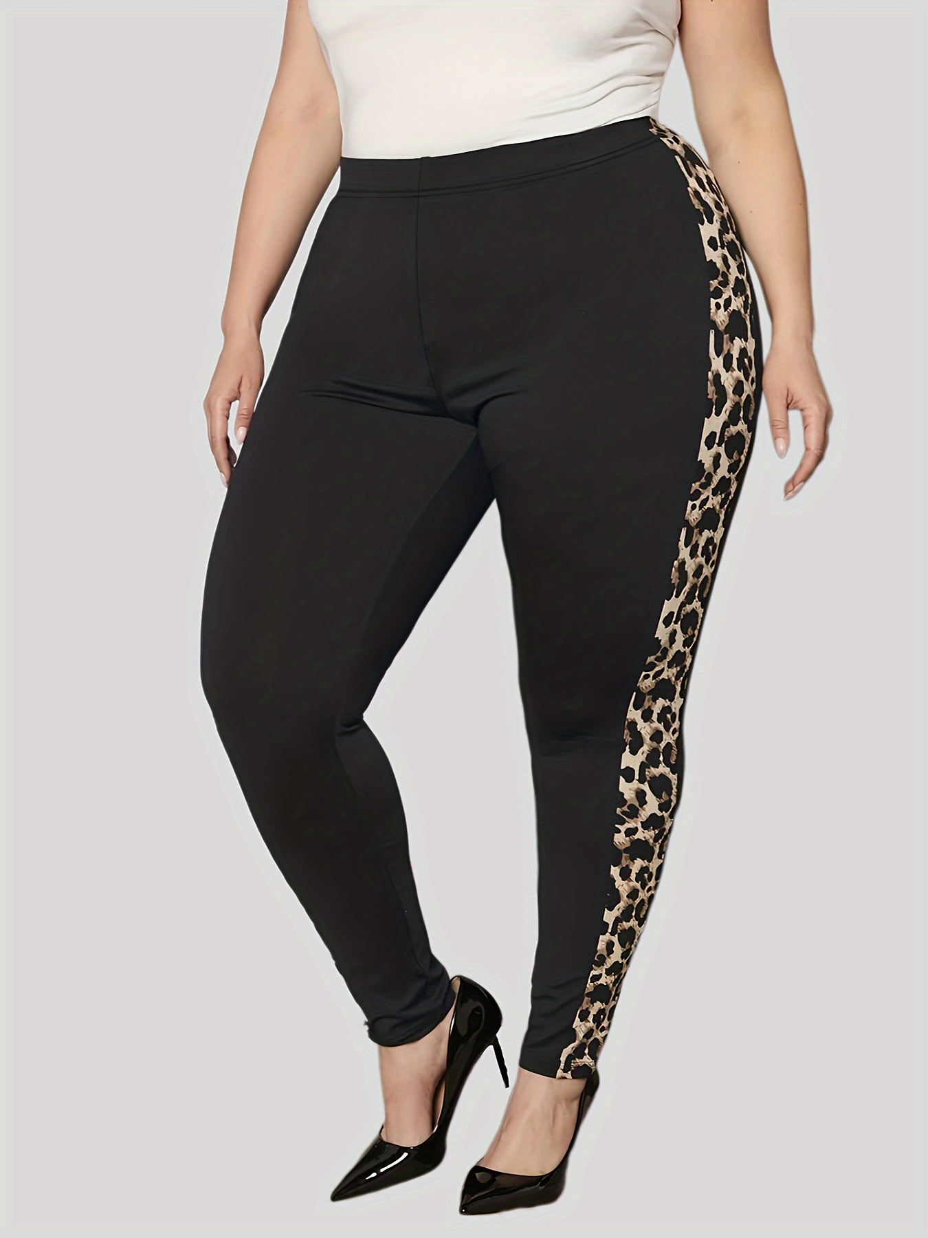 Plus Size Casual Leggings Women's Plus Leopard Print Elastic