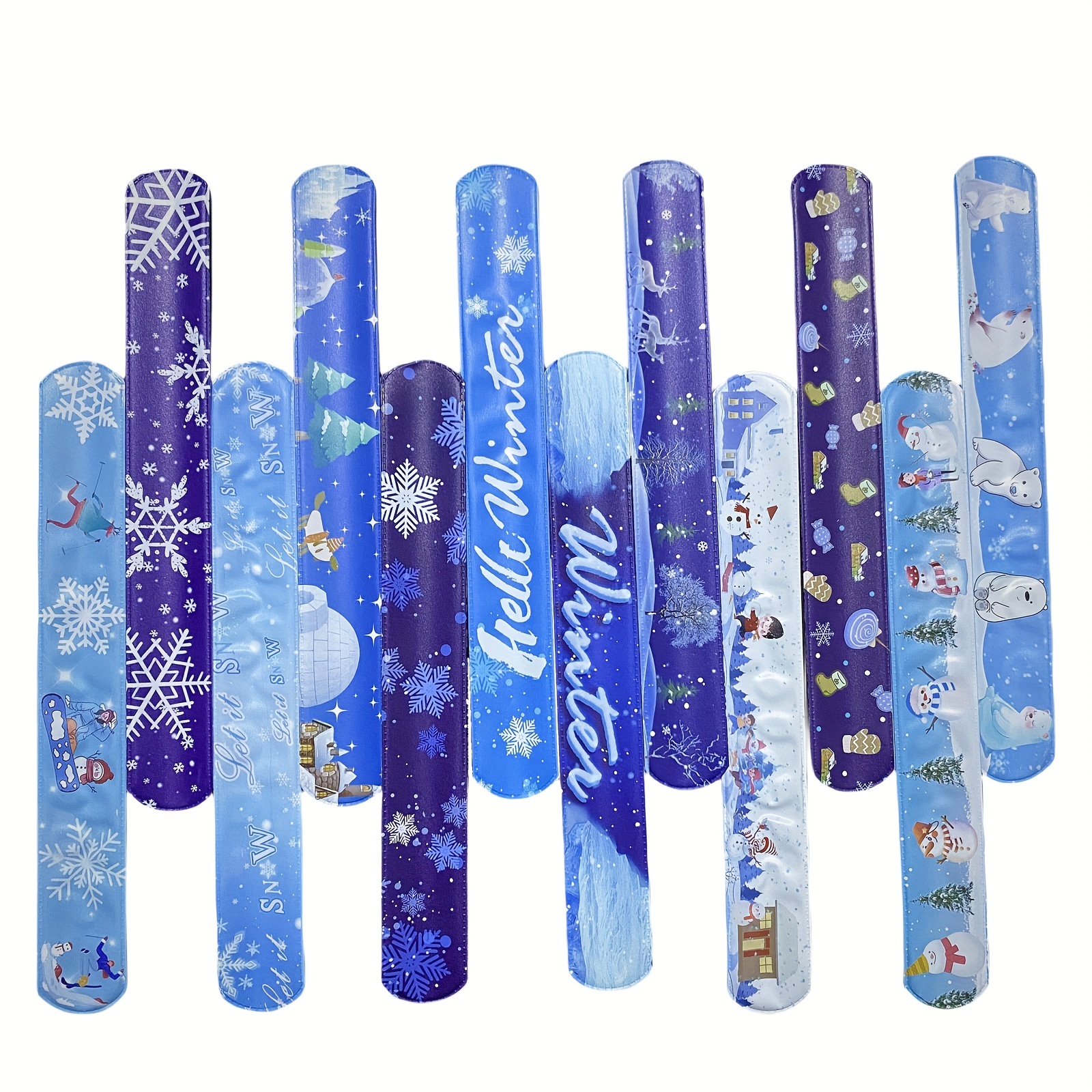 12pcs Snowflake Slap Bracelets, Winter Theme Slap Bracelets, Children's Party Favors, Suitable for Children's Winter Theme Party Favors, 12 Styles