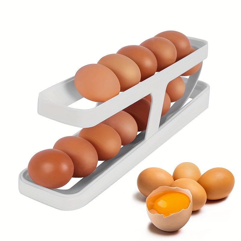 Egg Holder For Refrigerator, Automatically Rolling Egg Storage Container, 2  Tier Rolling Egg Dispenser For Refrigerator Countertop Cabinet