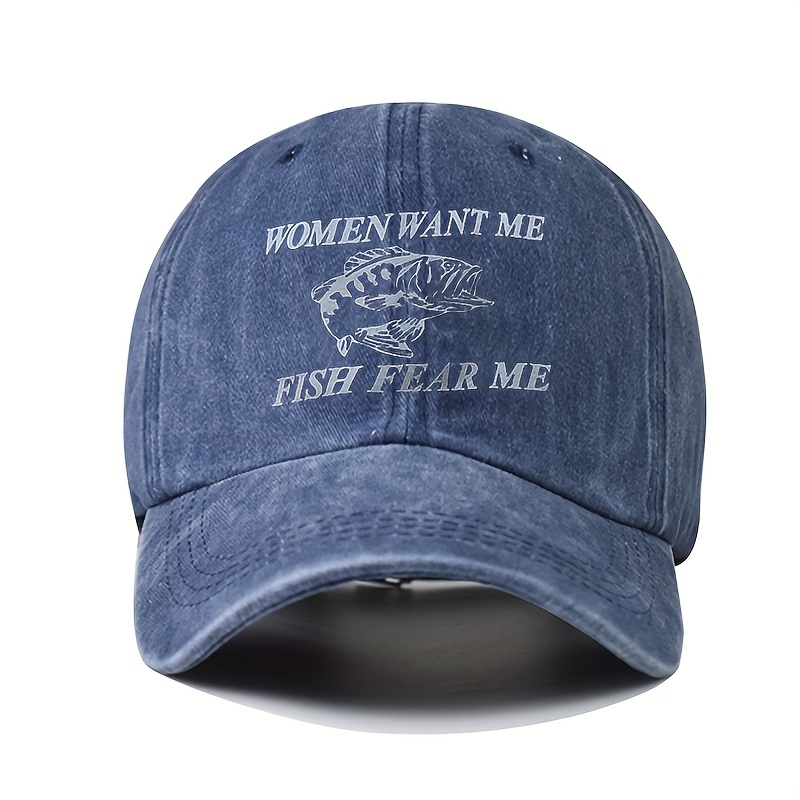 Women Want Fish Fear Baseball Black Print Washed Sun Hat - Temu Canada
