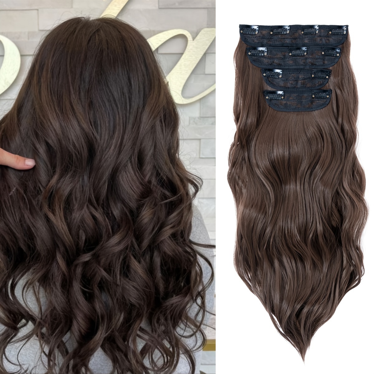 Clip In Hair Extensions Highlight Wavy Curly Long Synthetic Temu United