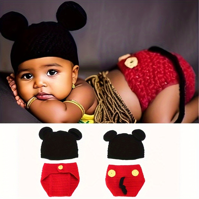 Conjunto de Mickey Mouse, overoles Mickey Mouse, ropa de bebé, disfraz de  recién nacido, Mickey Mouse para accesorios de fotos, sombrero Mickey Mouse,  botines de ganchillo -  México