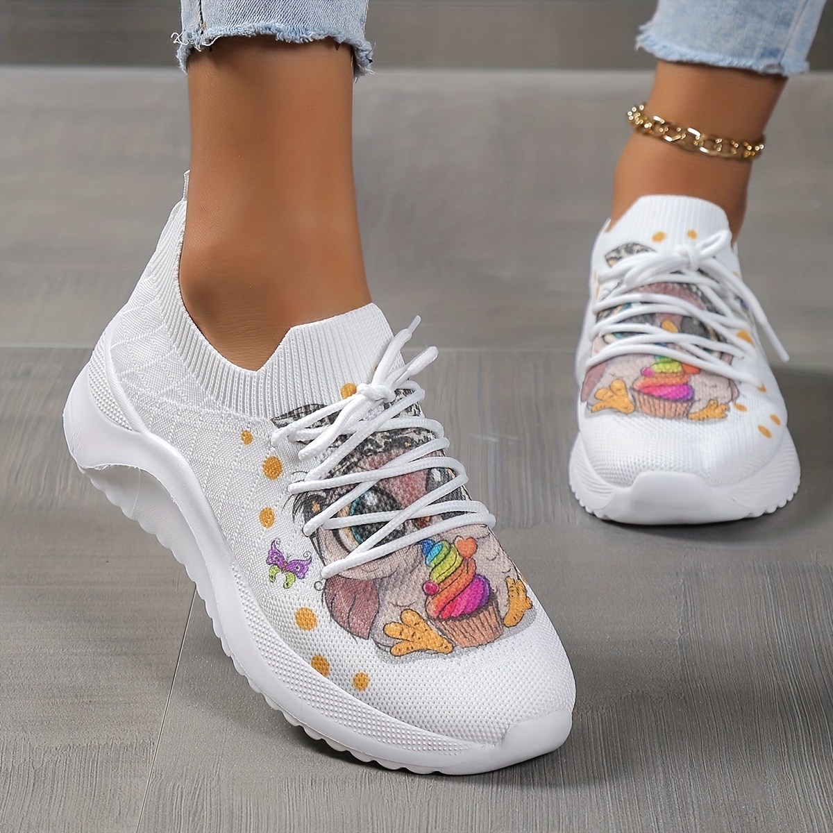 Women's Cartoon Print Knitted Sneakers, Slip On Shock Absorption Flat  Sporty Shoes, Lightweight Low-top Casual Shoes - Temu United Arab Emirates