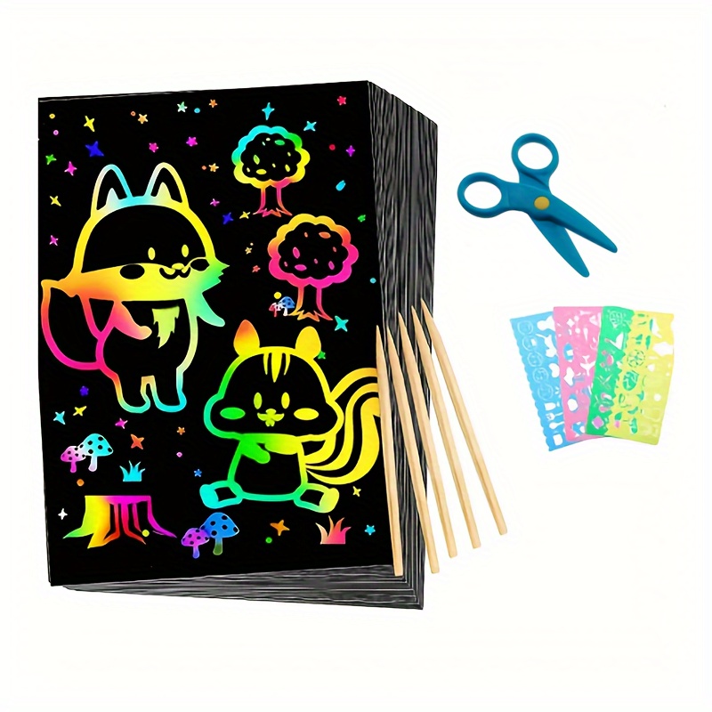 Scratch Art Paper Set Black Scratch Paper with Wooden Stick Scratch Off  Paper Scratch Art Drawing Paper for Kids Adults DIY Birthday Party Gift