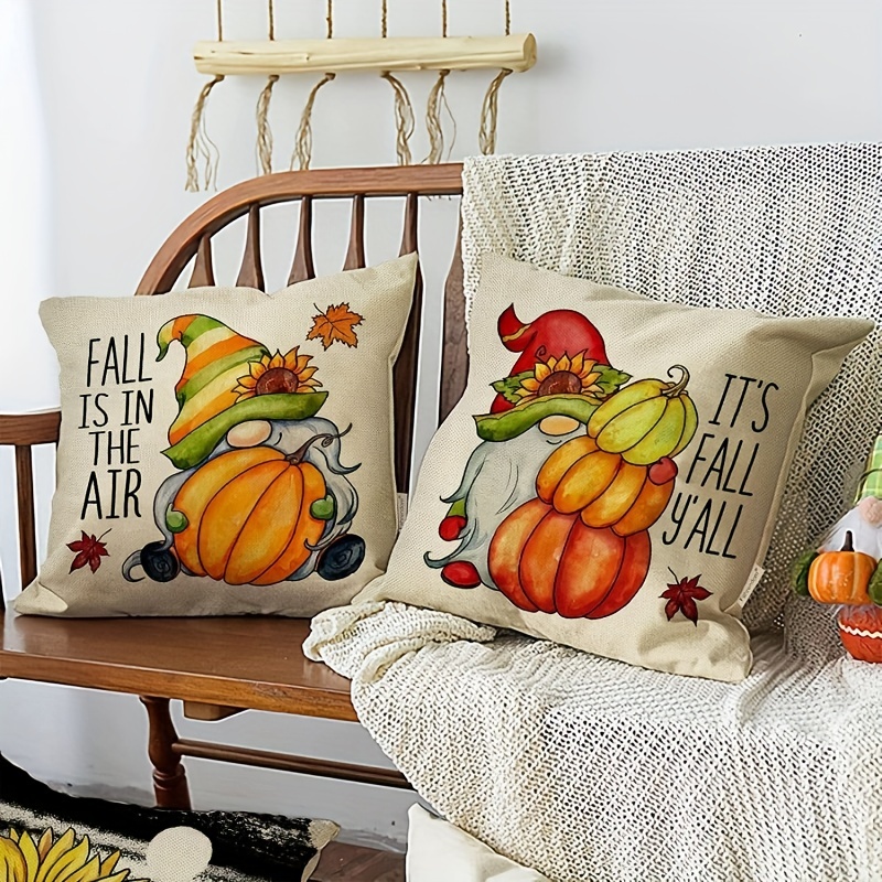 Linen Halloween Decorative Throw Pillow Case Pumpkin Gnome - Temu