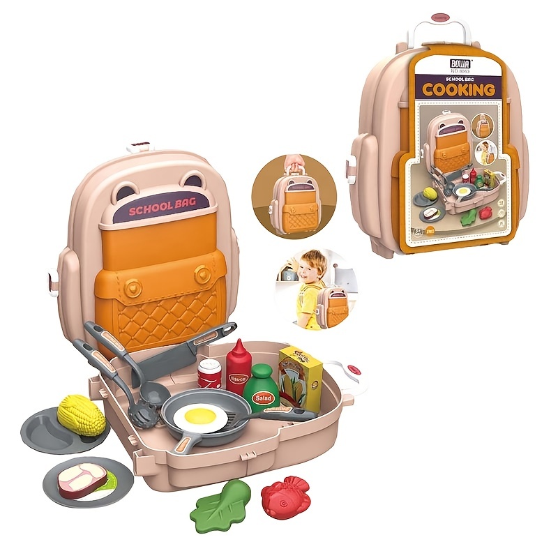 Juego de comida de cocina de juguete, 3 en 1, juego de simulación, 21  piezas de cocina para niños pequeños, mochila escolar de juguete para  mochila