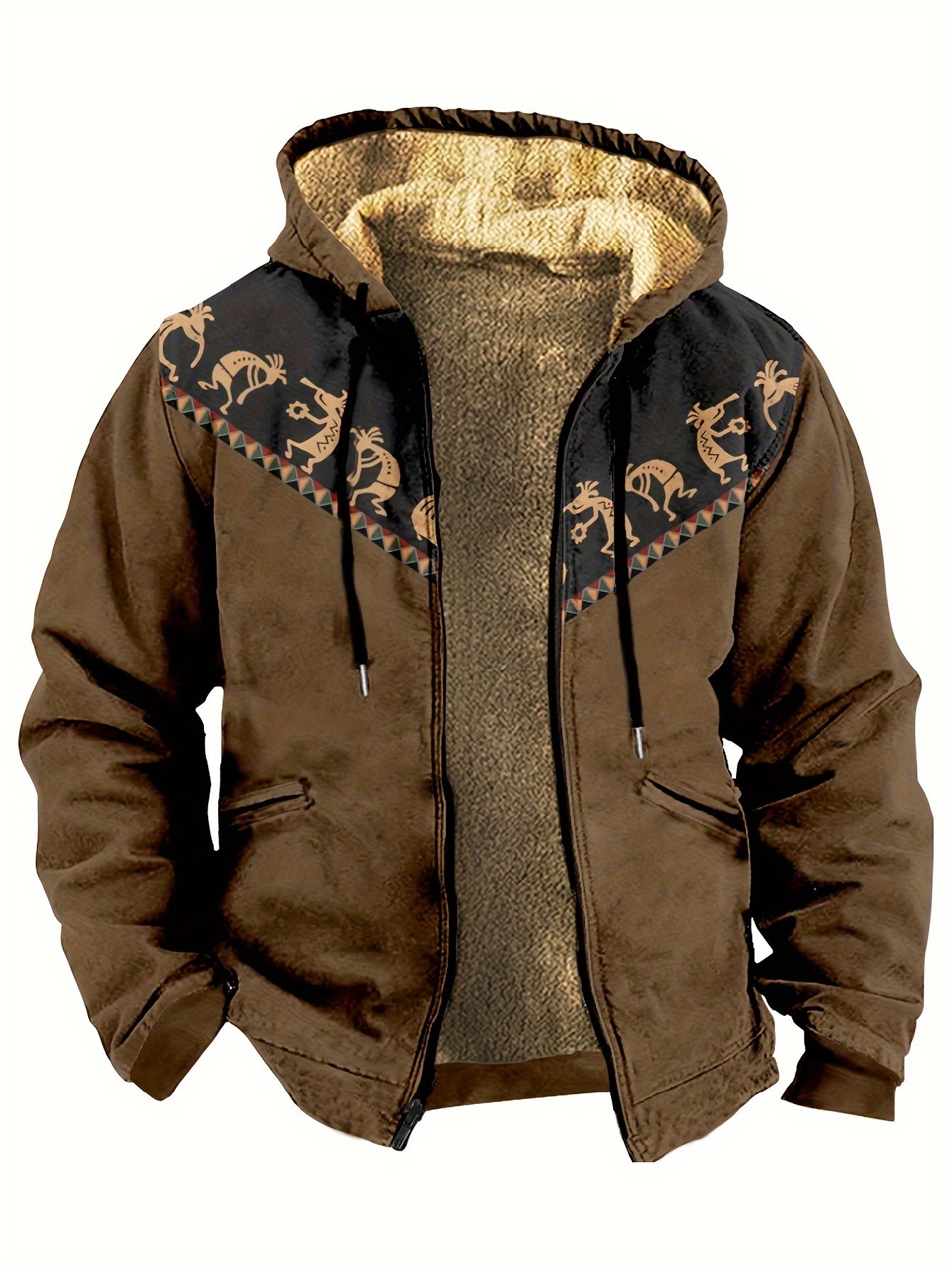 Men's Warm Thick Fleece Coat Palid Cardigan Overcoat Fall - Temu