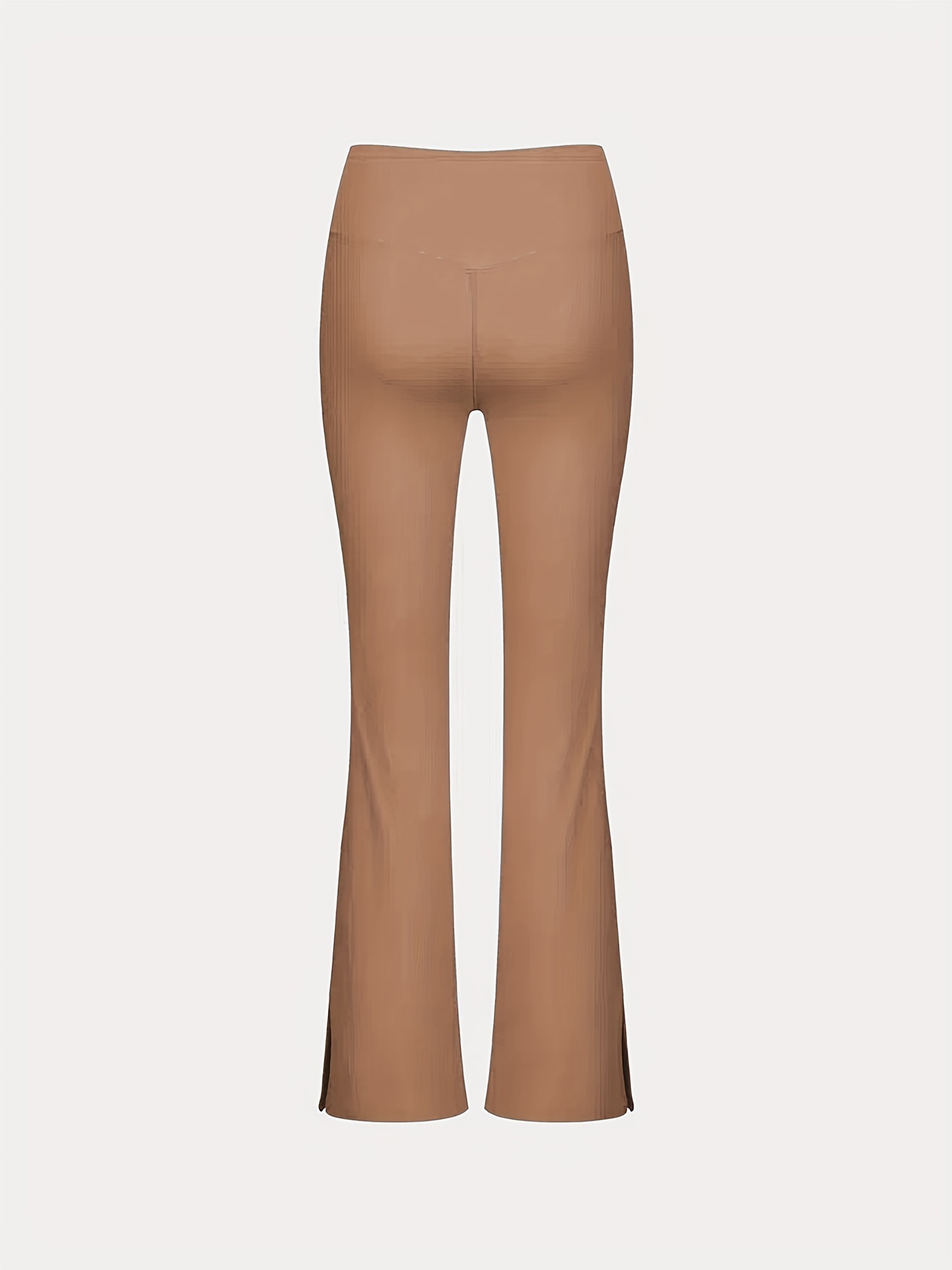 CAICJ98 Pants for Women Women's High Waist Slit Hem Pants Plain Flare Leg Yoga  Pants Brown,L 