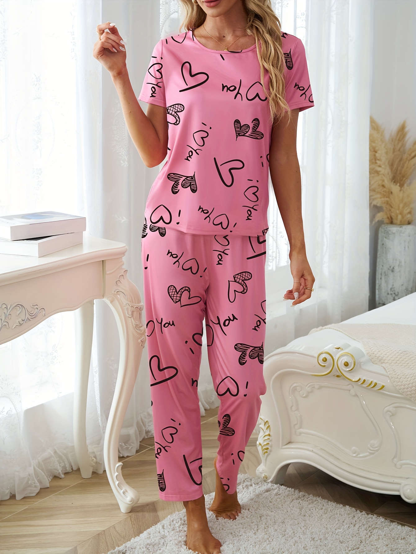 3pcs Heart & Letter Graphic Belted PJ Set  Pajama set women, Sleepwear  fashion, Pajamas women