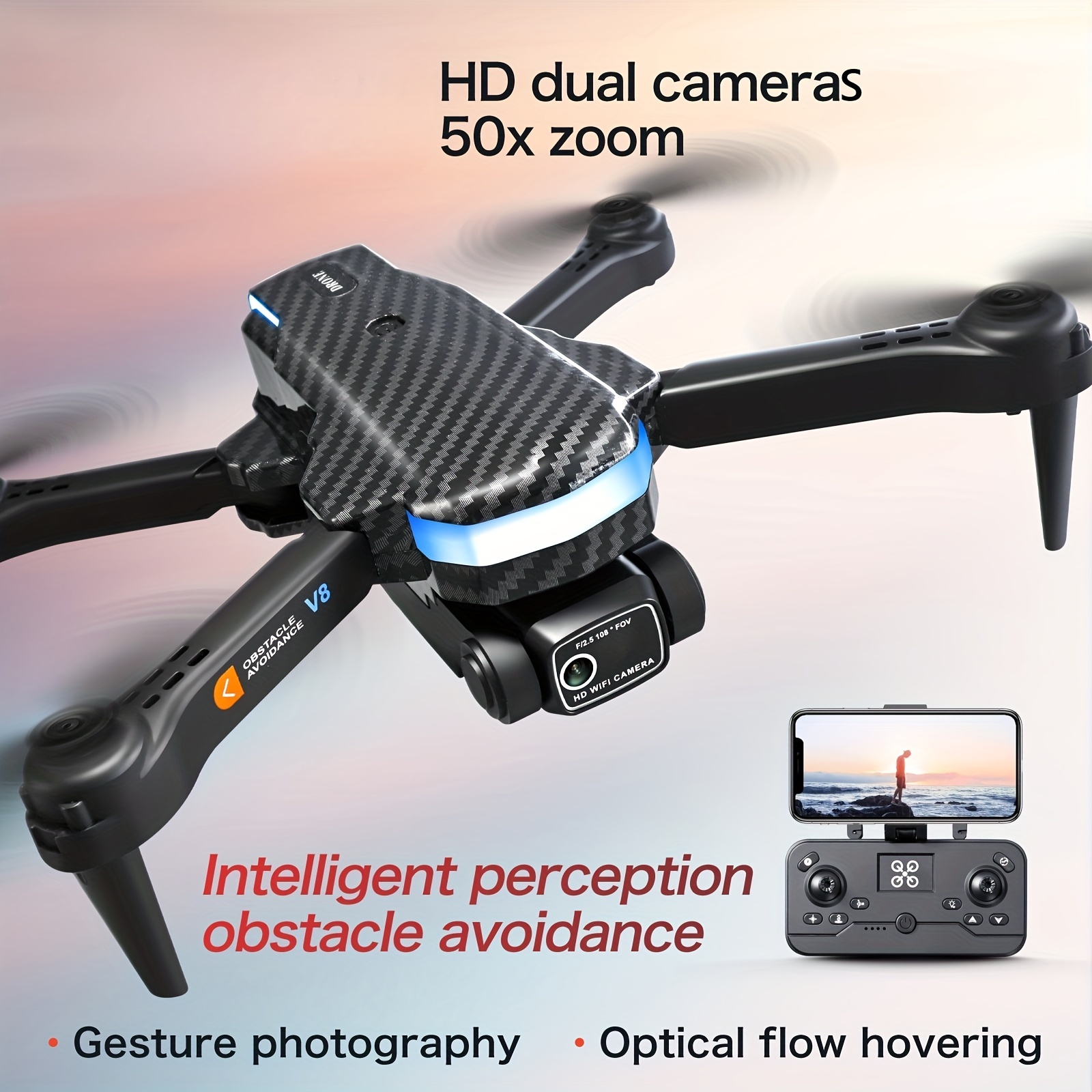 V8 Foldable Drone With Auto avoid Obstacles Hd Camera - Temu